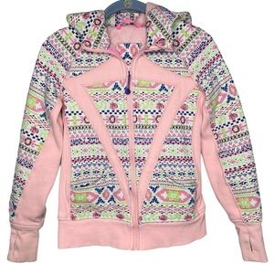 Ivivva Lululemon fleece jacket pink fair isle Nordic pattern girls size 12 coat